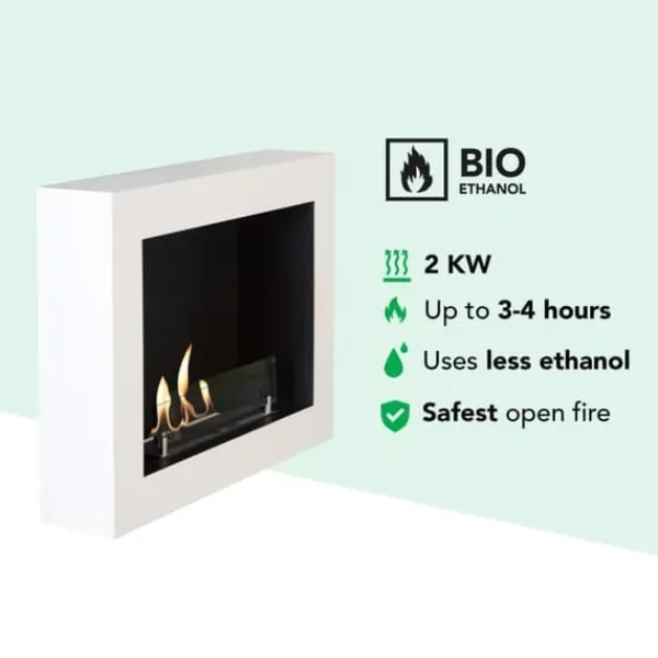 Outlet Serra bio-etanol väggkamin - Vit - stämningskamin - 1,5 KW värme Öppna Spisar