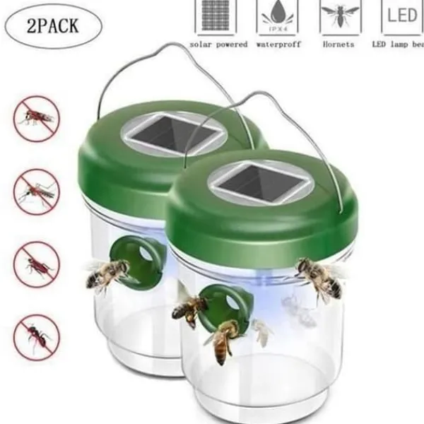 Set med 2 mygg- och getingfällor; insektsfångare för hornet - solenergi med LED-ljus