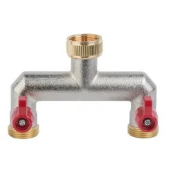 Online Set med 2 produkter. 2-vägs spliter med ventiler, invändig och utvändig gänga 3/4", nickiel MÄSSING Bevattning