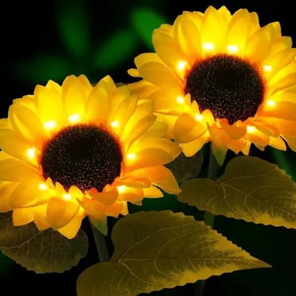 Best Set med 2 Solar Flower Garden Decoration Lights Vattentät för utomhusbruk - Solros Dekoration för trädgård, uteplats Trädgårdsprydnader
