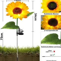 Best Set med 2 Solar Flower Garden Decoration Lights Vattentät för utomhusbruk - Solros Dekoration för trädgård, uteplats Trädgårdsprydnader