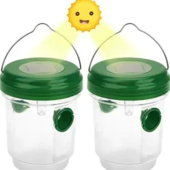 Set med 2 solcellsdrivna insektfällor med solenergi LED-lampa, hängande bi-fälla, getingfälla, levande getingfälla