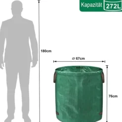 Best Set med 3 trädgårdsväskor med handtag, 272 l, i polypropentyg, hopfällbar, vattentät, återanvändbar, för förvaring[1989] Trädgårdskorgar