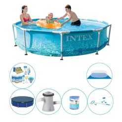 Discount Simbassäng med tillbehör - Intex metallram Rund strandsida 305x76 cm Pooler