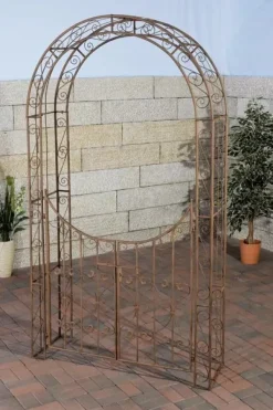 New Sina Antique Brown Metal Rose Arch with Lockable Gate - 235cm Height Valvbågar, Spaljéer, Bersåer & Pergolor