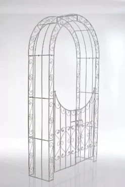 Clearance Sina Rose Arch with Gate - Antique White Metal Garden Arbor, Heavy Duty Climbing Plant Trellis Valvbågar, Spaljéer, Bersåer & Pergolor