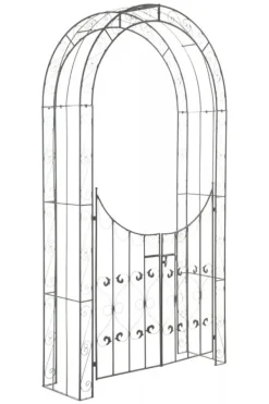Sina Rose Arch with Gate - Antique Green Metal Garden Trellis for Climbing Plants, Durable and Easy Assembly