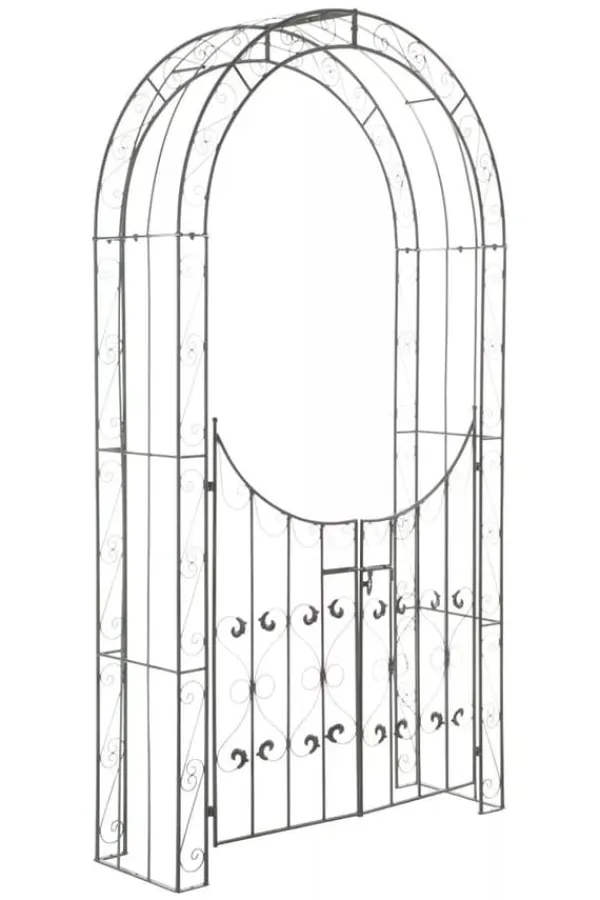 Sina Rose Arch with Gate - Antique Green Metal Garden Trellis for Climbing Plants, Durable and Easy Assembly