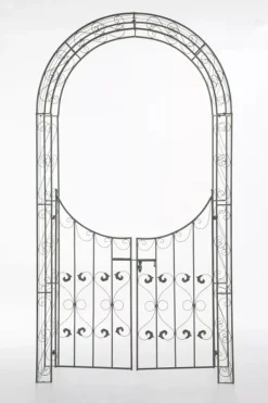 Sina Rose Arch with Gate - Antique Green Metal Garden Trellis for Climbing Plants, Durable and Easy Assembly
