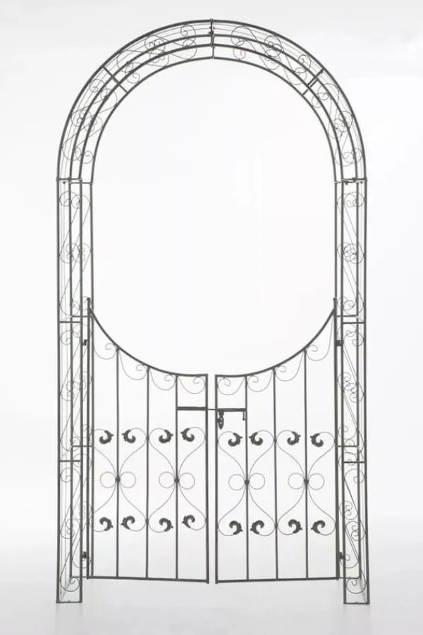 Sina Rose Arch with Gate - Antique Green Metal Garden Trellis for Climbing Plants, Durable and Easy Assembly