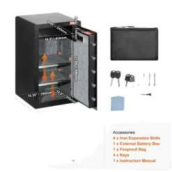Säkerhetsbox, Fingeravtryckslås, Dubbelt Larm System,2-vägs åtkomst 4CU.FT