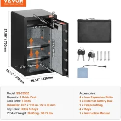 Säkerhetsbox, Fingeravtryckslås, Dubbelt Larm System,2-vägs åtkomst 4CU.FT