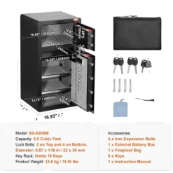 Säkerhetsbox, Fingeravtryckslås, Dubbelt Larm System,2-vägsåtkomst 5.5CU.FT