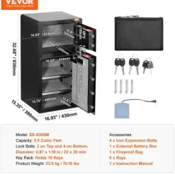 Säkerhetsbox, Fingeravtryckslås, Dubbelt Larm System,2-vägsåtkomst 5.5CU.FT