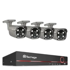 Säkerhetskamerasystem, AI-ansiktsigenkänning, tvåvägsljud,8CH 4 Bulletkamera, 1T