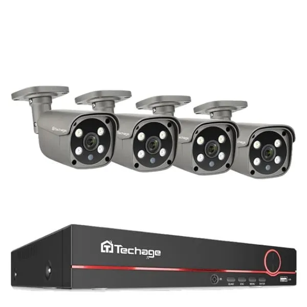 Säkerhetskamerasystem, AI-ansiktsigenkänning, tvåvägsljud,8CH 4 Bulletkamera, 1T