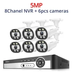 Säkerhetskamerasystem, AI-ansiktsigenkänning, färgnattsyn,8CH NVR 6ST KAMERA 5MP, 1T