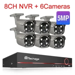 Säkerhetskamerasystem, 4K HD-upplösning, tvåvägsljud, 3T（outdoor sport）, 8CH 6 st 5MP kamera