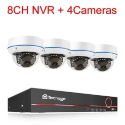Säkerhetskamerasystem, 8-kanalsstöd, rörelsedetekteringsaviseringar,3T Inbyggd HDD, 5MP NVR x 4 Kameror