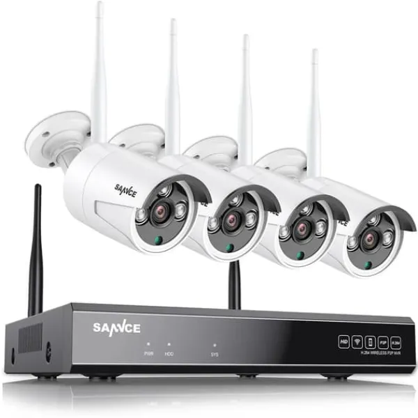Sale Säkerhetskamerasystem, 8-kanals NVR, väderbeständiga utomhuskameror, Vit, Ingen Säkerhetsmonitorer & Videokameror