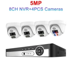 Säkerhetskamerasystem, 4K-upplösning, AI-ansiktsigenkänning,8CH NVR 4 KAM 5MP, Ingen Säkerhetsmonitorer & Videokameror