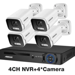 Säkerhetskamerasystem, 4K-upplösning, AI-färgnattsyn, , 2T, 4CH NVR and 4 Camera