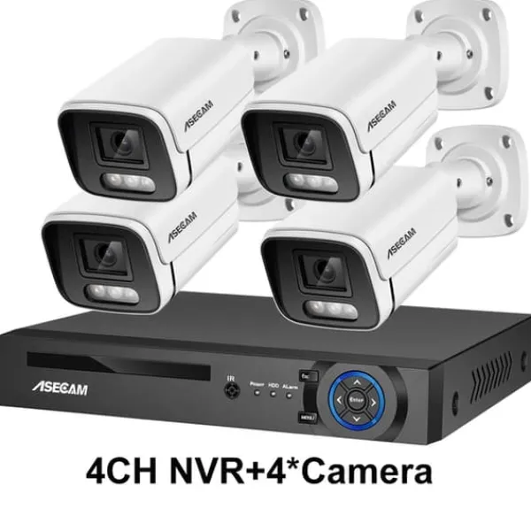 Säkerhetskamerasystem, 4K-upplösning, AI-färgnattsyn, , 1T, 4CH NVR and 4 Camera