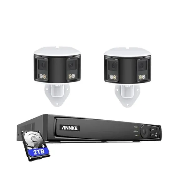 Outlet Säkerhetskamerasystem, 6MP upplösning, 180° panoramavy,2ST 2TB Säkerhetsmonitorer & Videokameror