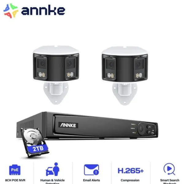 Outlet Säkerhetskamerasystem, 6MP upplösning, 180° panoramavy,2ST 2TB Säkerhetsmonitorer & Videokameror