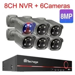 Säkerhetssystem, 8-kanal, 4K IP-kameror,8CH 6St 8MP Kamera, Ingen inbyggd HDD