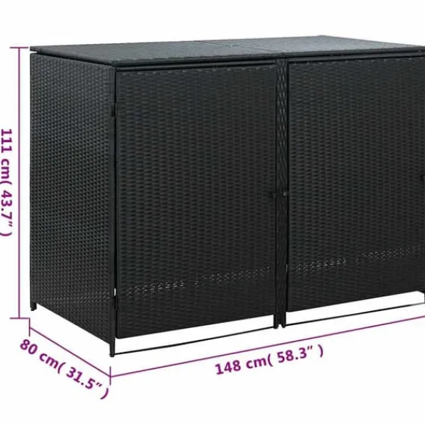 Hot Skjul för 2 soptunnor i konstrotting - Förvaringslösning | Färg: Svart | Storlek: 148x80x111 cm Skjul, Garage & Carports