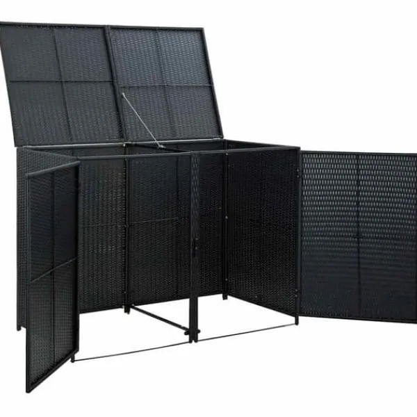 Hot Skjul för 2 soptunnor i konstrotting - Förvaringslösning | Färg: Svart | Storlek: 148x80x111 cm Skjul, Garage & Carports