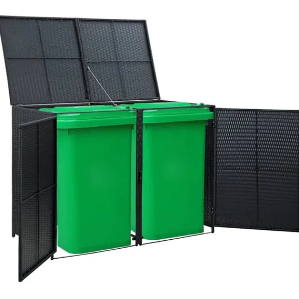 Hot Skjul för 2 soptunnor i konstrotting - Förvaringslösning | Färg: Svart | Storlek: 148x80x111 cm Skjul, Garage & Carports