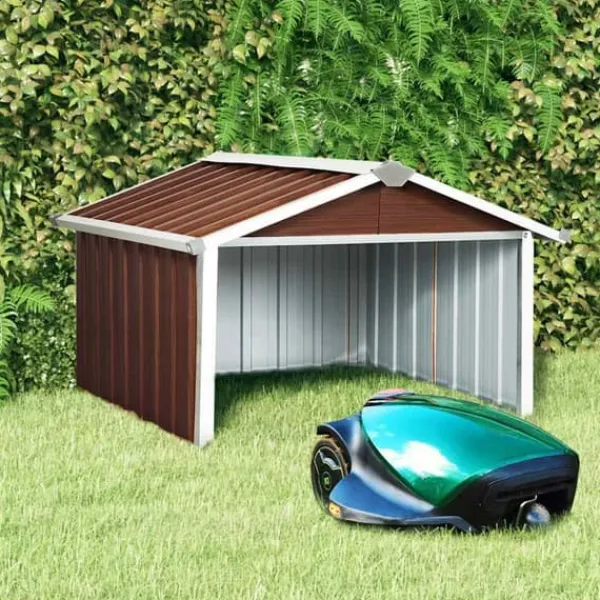 Clearance Skjul för robotgräsklippare 92x97x63 cm galvaniserat stål brun Skjul, Garage & Carports