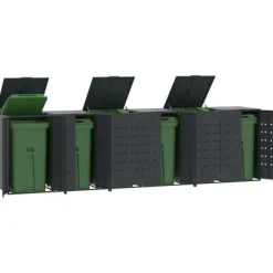 Skjul för sopkärl 6 platser - Hållbar stål med gasfjäderlock | Färg: Antracit | Storlek: 414x79x117 cm Skjul, Garage & Carports
