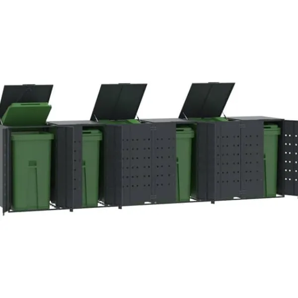 Skjul för sopkärl 6 platser - Hållbar stål med gasfjäderlock | Färg: Antracit | Storlek: 414x79x117 cm Skjul, Garage & Carports