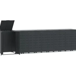Skjul för sopkärl 6 platser - Hållbar stål med gasfjäderlock | Färg: Antracit | Storlek: 414x79x117 cm Skjul, Garage & Carports