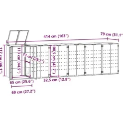 Skjul för sopkärl 6 platser - Hållbar stål med gasfjäderlock | Färg: Antracit | Storlek: 414x79x117 cm Skjul, Garage & Carports