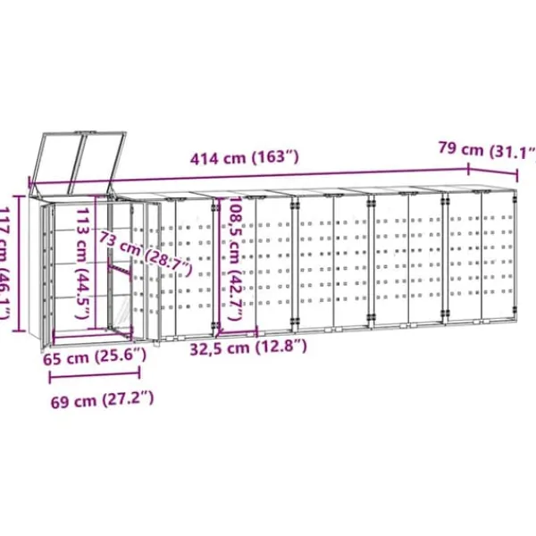 Skjul för sopkärl 6 platser - Hållbar stål med gasfjäderlock | Färg: Antracit | Storlek: 414x79x117 cm Skjul, Garage & Carports