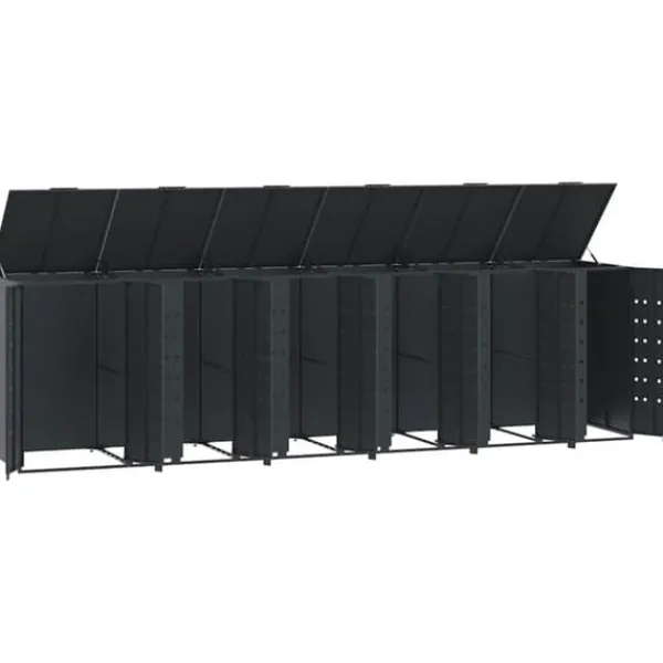 Skjul för sopkärl 6 platser - Hållbar stål med gasfjäderlock | Färg: Antracit | Storlek: 414x79x117 cm Skjul, Garage & Carports