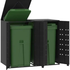 Discount Skjul för sopkärl för 2 platser svart 138x79x117 cm stål Skjul, Garage & Carports
