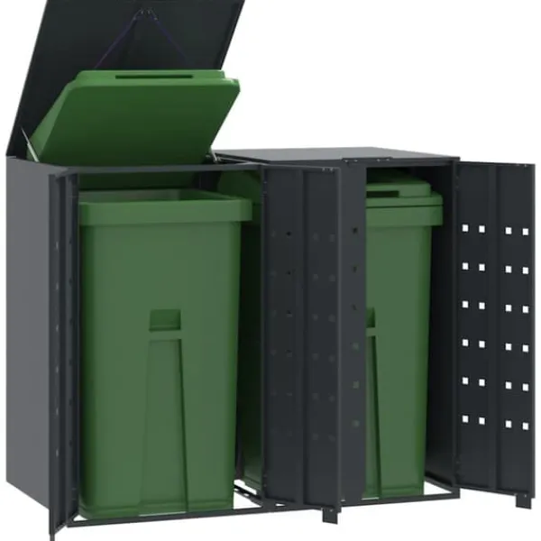 vidaXL Skjul för sopkärl för 2 platser antracit 138x79x117 cm stål