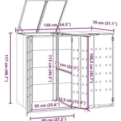 Skjul för sopkärl för 2 platser - Förvaring i stål | Färg: Grå | Storlek: 138x79x117 cm