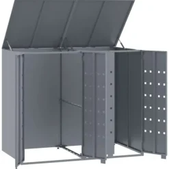 Skjul för sopkärl för 2 platser - Förvaring i stål | Färg: Grå | Storlek: 138x79x117 cm