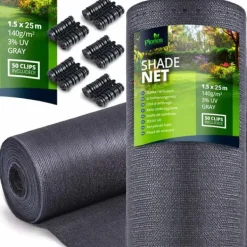 Hot Skuggnät 1,5x25m 140g/m2 + 50 klämmor grå Markduk & Fiberduk