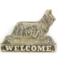 Sale Skye Terrier - dörrskylt med en hund, välkomstplakett i mässing, unik skylt med inskriptionen Welcome by Art-Dog Adresskyltar & Husnummer