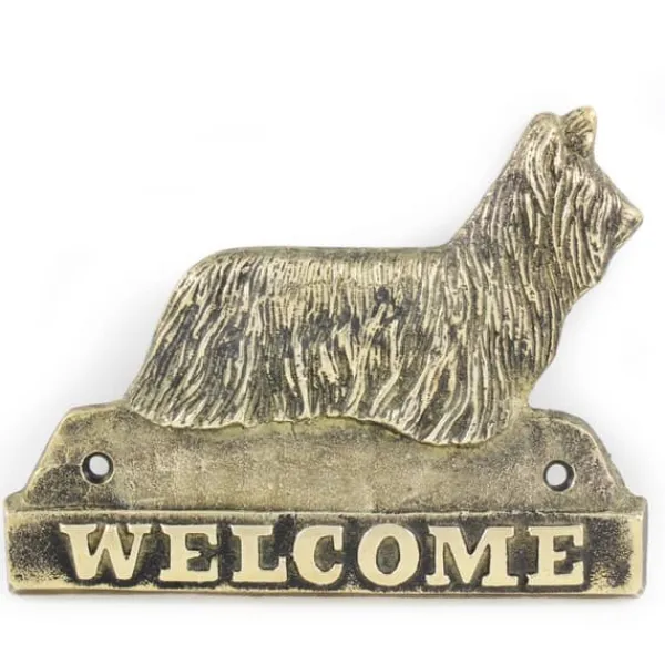 Sale Skye Terrier - dörrskylt med en hund, välkomstplakett i mässing, unik skylt med inskriptionen Welcome by Art-Dog Adresskyltar & Husnummer