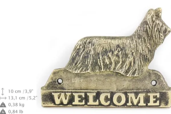 Sale Skye Terrier - dörrskylt med en hund, välkomstplakett i mässing, unik skylt med inskriptionen Welcome by Art-Dog Adresskyltar & Husnummer