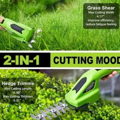 Sladdlös 2-i-1 Häcksax & Grästrimmer – 7,2V Elektrisk Trimmer för Trädgård, Gräsmatta och Buskar Trädgårdsmaskiner