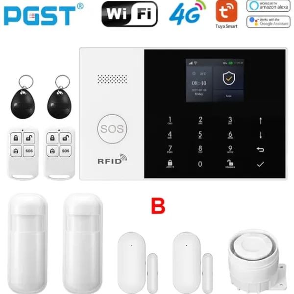 Smart Alarm System, Mobil Kontroll, Rörelsedetektionssensorer,EU-kontakt, B